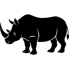 A strong rhino walking with its horn pointed forward silhouette isolated on white background