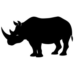 A strong rhino walking with its horn pointed forward silhouette isolated on white background