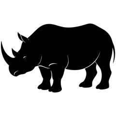 A strong rhino walking with its horn pointed forward silhouette isolated on white background