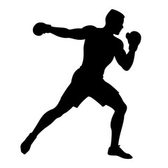 boxer throwing a punch silhouette isolated on white background