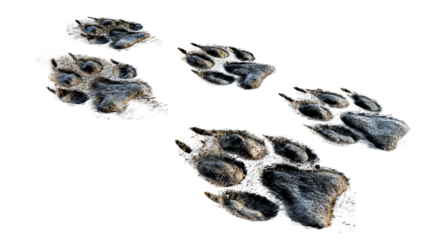 Paw prints on a transparent background revealing animal movement
