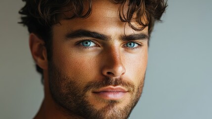 Obraz premium Striking Portrait of a Handsome Man with a Chiseled Jawline and Confident Look