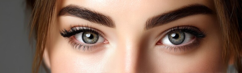 Obraz premium The eye of a woman is captured in a close-up shot, adorned with day makeup and long eyelashes