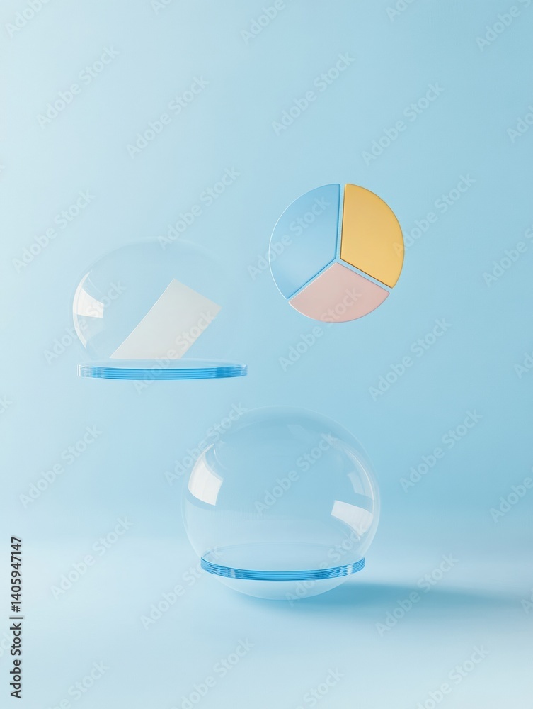 Poster Floating transparent charts against a light blue background representing minimal business data concepts in a modern design