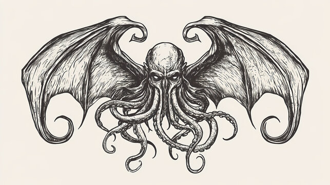 Cthulhu eldritch tattoo design icon symbol engraving on transparent background. eldritch temples. illustration. Eldritch Engraving. Illustration
