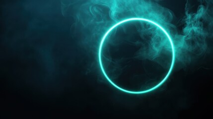Obraz premium neon green abstract circle with smoke on dark background Bird Eye View illustration