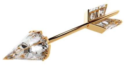 Luxury golden arrow with diamond details on transparent background