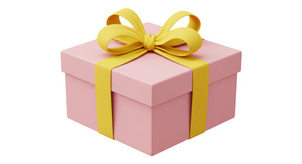 Isolated Pink Gift Box with Yellow Ribbon
