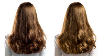 Hair styling transformation showcasing before and after effects