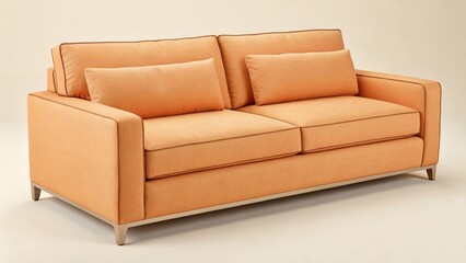 Fototapeta premium modern and comfortable sofa in light orange color on a light beige background