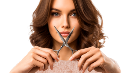 Beauty expert holding scissors with confidence in modern salon