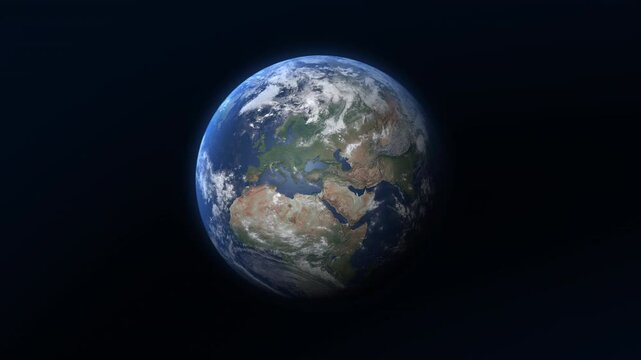 Isolated earth rotating in space. Europe seen from space. 3D animation.