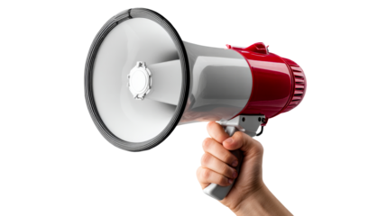 Megaphone held in hand for announcing messages in public gatherings