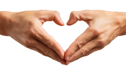 Hands forming a heart shape on a transparent background