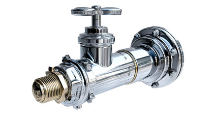Modern chrome valve with polished finish and clear background