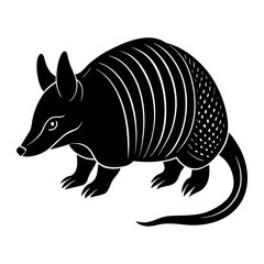 Armadillo Silhouette Vector – Black and White Armored Animal Illustration Isolated on White Background