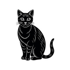 Cat Silhouette Vector – Domestic Pet Animal Illustration in Black and White Isolated on White Background