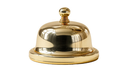 Golden service bell with shiny finish on clear background