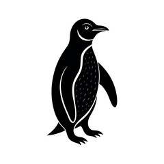 Naklejka premium Black penguin vector illustration, a cute winter bird silhouette on a branch