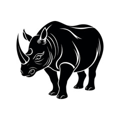 Isolated white rhino silhouette, a large horned mammal illustration
