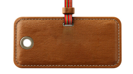 Leather luggage tag on transparent background for travel enthusiasts - obrazy, fototapety, plakaty