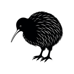 Cartoon vector illustration of a wild bird and hedgehog silhouette