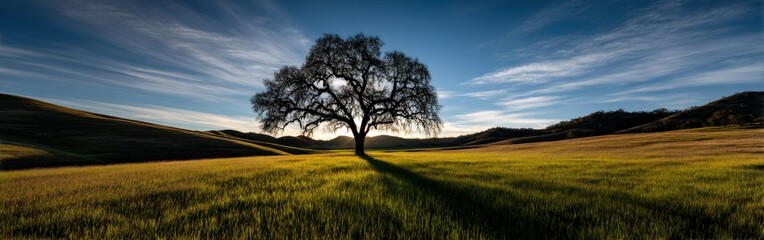 Fototapeta premium Majestic tree stands alone under a blue sky