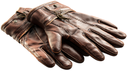 Brown leather gloves on transparent background for various uses