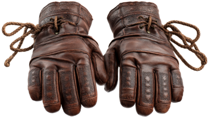 Brown leather gloves with intricate detailing and laces