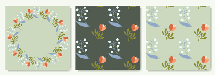 Botanical set of bright flowers