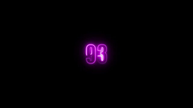 Abstract neon countdown 93 number text background , Abstract sports Light out technology and with number . Serial number, price, place and the best digital symbol