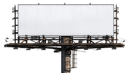 Empty billboard standing tall against a transparent background