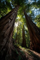 Fototapeta premium Majestic redwood trees in a lush forest setting