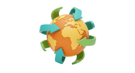 Isolated Earth Globe with Recycling Arrows