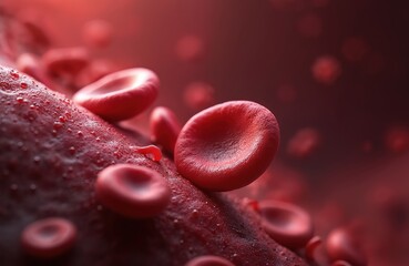 AI generated illustration of platelets forming blood clot. Microscopic view shows thrombus formation, aggregation of cells. Health tech for medical education, science studies. Macro of blood clot