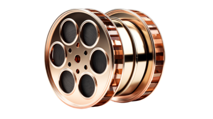 Vintage film reel on transparent background for artistic projects