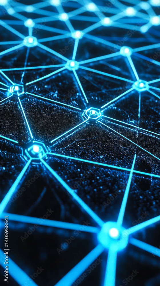 Aufkleber Blue glowing network structure on a dark background illustrating technology and connectivity concepts