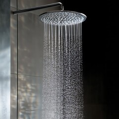 Modern elegant rainfall shower with clear glass and premium bathroom fixtures image