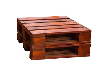 table made of wooden pallets isolated on white background. outdoor furniture