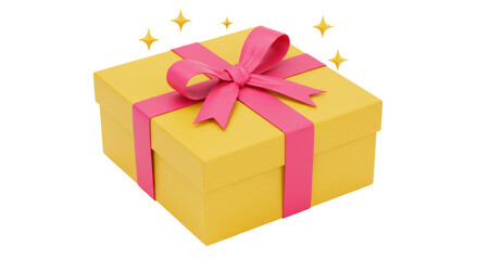 Isolated Yellow Gift Box with Pink Ribbon