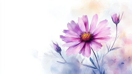 Fototapeta premium Elegant Aster Minimal Watercolor Flowers Wallpaper