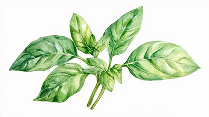 Delicate Basil Plant Watercolor Painting