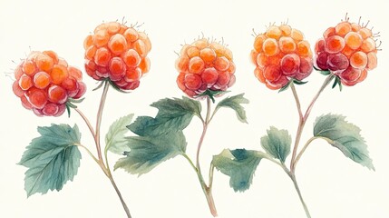 Minimal Orange Flowers Watercolor Painting on White Background