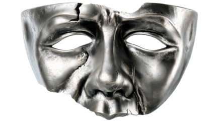 Artistic silver mask with cracks on a transparent background