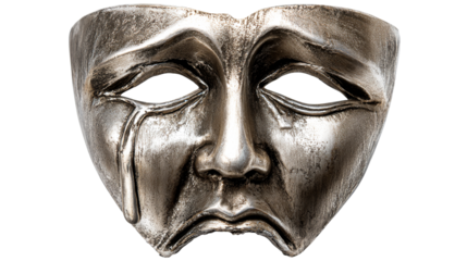 Silver sad mask with tear for dramatic performances and art displays
