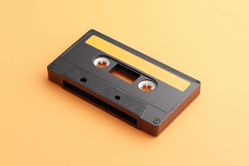 Obraz premium Classic Black VHS Tape Resting on Vibrant Orange Surface Showcasing Nostalgic Media Design