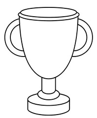 子供向けのシンプルなトロフィーカップのぬりえ — 白黒線画スタイルで描かれた、スポーツ、ゲーム、または学業の成功における勝利、達成、報酬を象徴するイラスト

