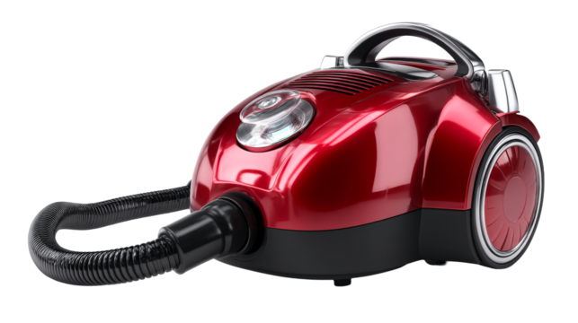 Compact red vacuum cleaner suitable for home use