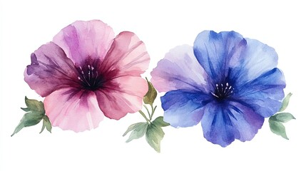 Lavatera Watercolor Cluster Painting Style