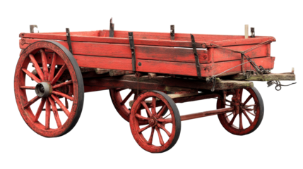 Vintage red wooden cart with sturdy wheels and rustic design